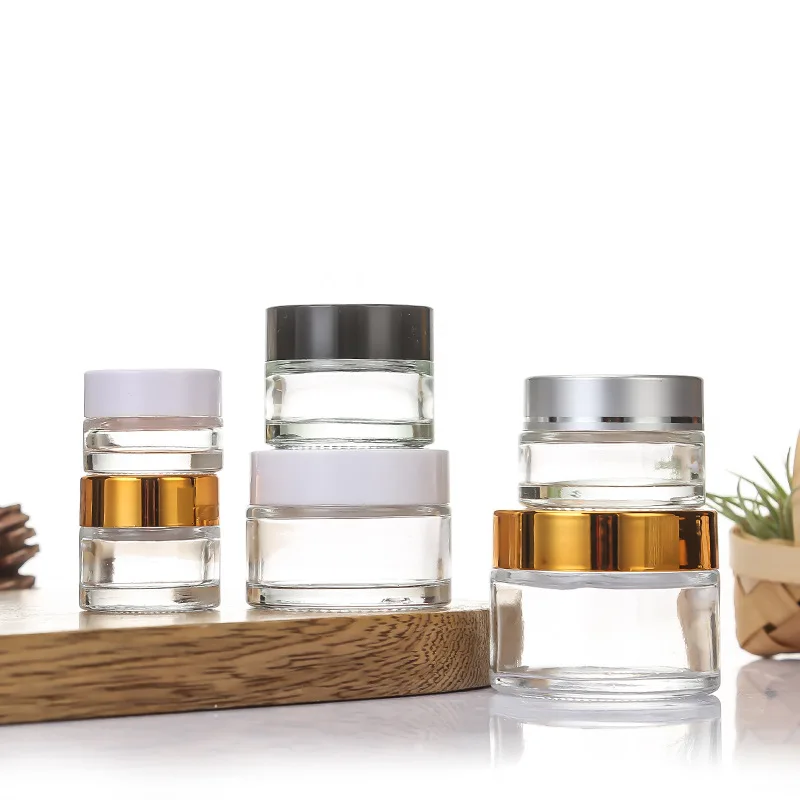 20pcs 10g-100g Empty Clear Glass Jar Straight Sided Cream Jars sliver/gold/black lid inner liner empty cosmetic container jars 3