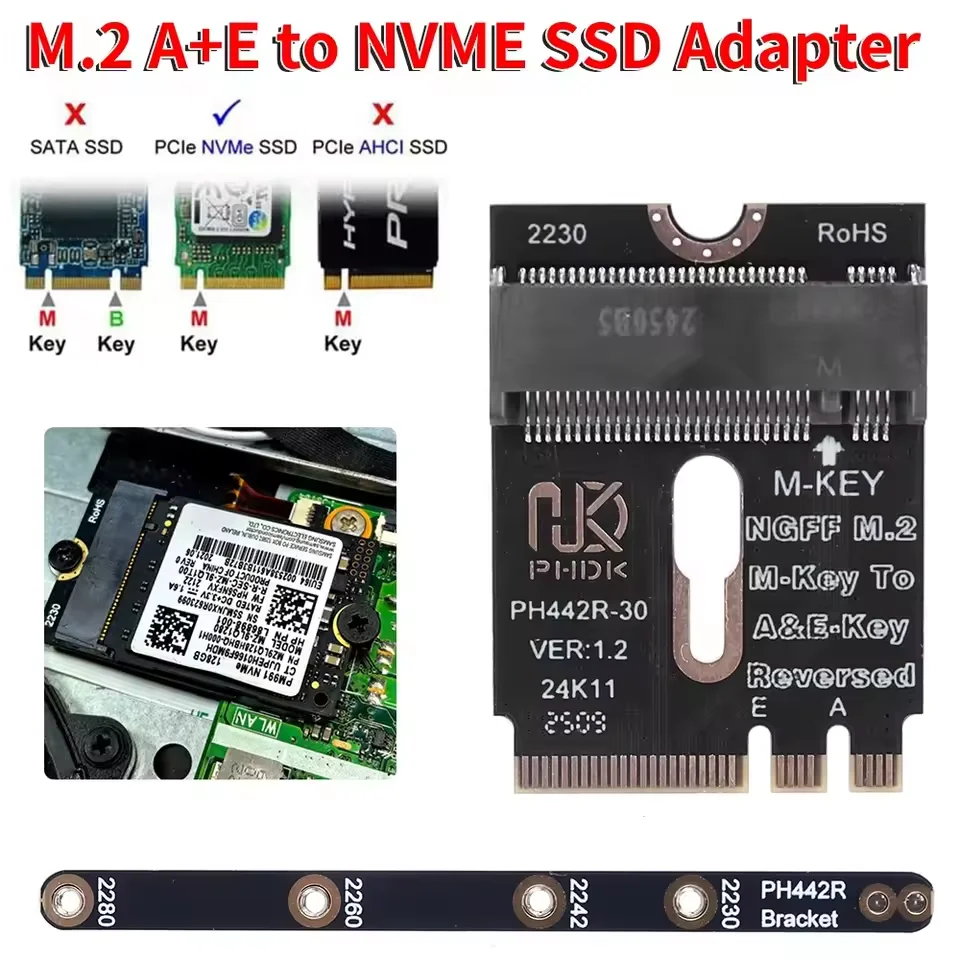 M.2 A+E To NVME SSD Adapter M2 WIFI Interface NGFF A+E-Key Male To NVME M-key Female Extension PCI-E 4.0 Riser Card with Bracket
