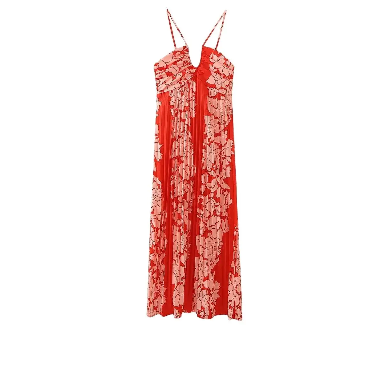 

Женское плиссированное платье с воротником-стойкой, модель 2024 на лето, 47078646