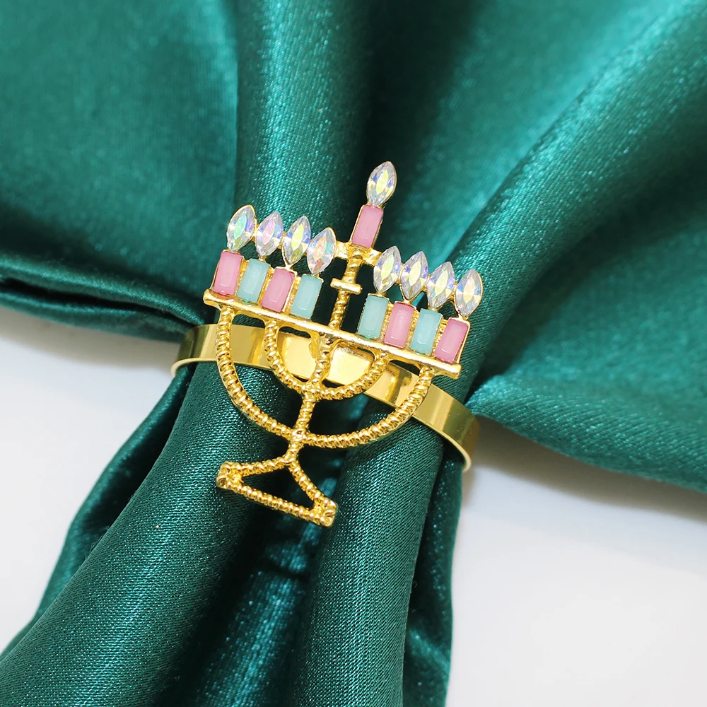 Christmas Napkin Holder 6Pcs Rhinestone Candlestick Napkin Rings Hanukkah Napkin Holders Jewish Chanukah Serviette Holder for Xmas Wedding Table Decor christmas napkin holder,napkin ring