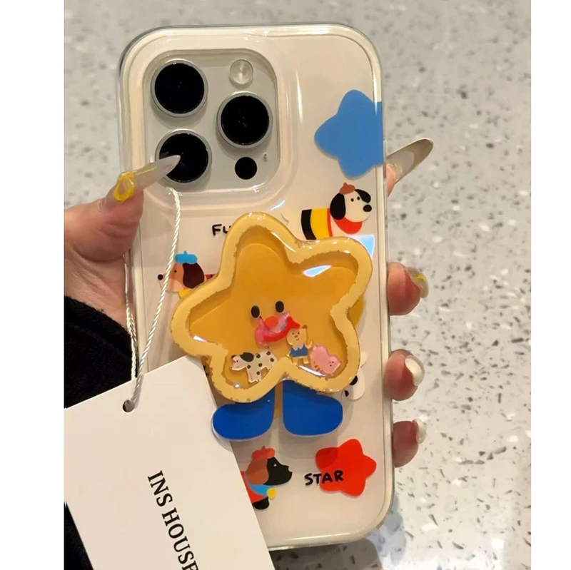 Cartoon Shakeable Grip Tok Holder White Acrylic Hard Phone Case