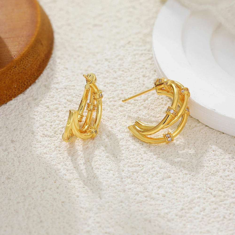 Designer Style Aesthetic Multi Layer C Shape Hoop Earrings Waterproof Zircon Ear Buckles Bridesmaid Gift Everyday Jewelry Joias