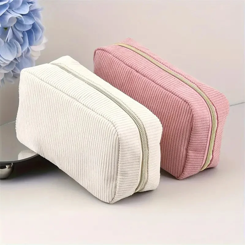 Portable Corduroy Travel Cosmetic Makeup Bag