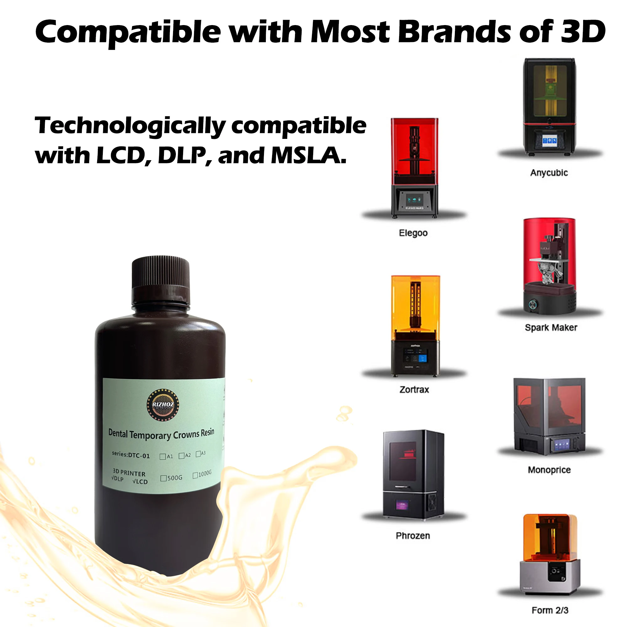 Dental Temporary Crowns Resin for 3D Printer Used to Print Temporary Crown and Bridge Model 500g 1000g