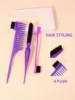 Hair styling comb set with 3 rows of nylon hair brushes, steel needle pointed tail comb, and edge control brush 5