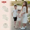 I-Love-Ali 6m-16y Kids Family Matching Outfits Summer Spring Cotton Rib Knit Dresses Girls Boys T-shirt Sweatshirt Top 2pcs Sets 1