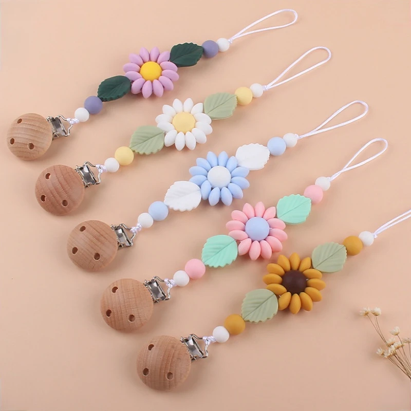 

Baby Pacifier Clips Cute Flower Silicone Bead Teethers Dummy Nipple Holder Clip Chain Newborn Teething Toys Accessories BPA Free