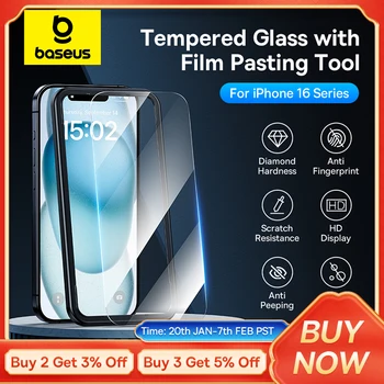 Baseus Tempered Glass for iPhone 16 Pro Max Plus Screen Protector for iPhone 15 14 13 12 11 Pro Max Clear Edge Anti-Peeping Film