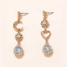 

Original Heart Moon Water Drop Metal Alloy Earrings Palace Style Blue Gem Long Earrings Jewelry for Women