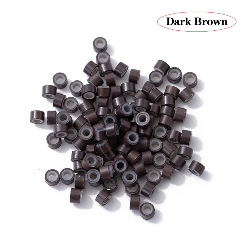 100 Stücke Haarverlängerungen Perlen Silikonfutter Mikroringe Beige Schwarz Haar Micro Loop 5*3*3 Mm Micro Nano Ringe Für Link Haar – Detail 7
