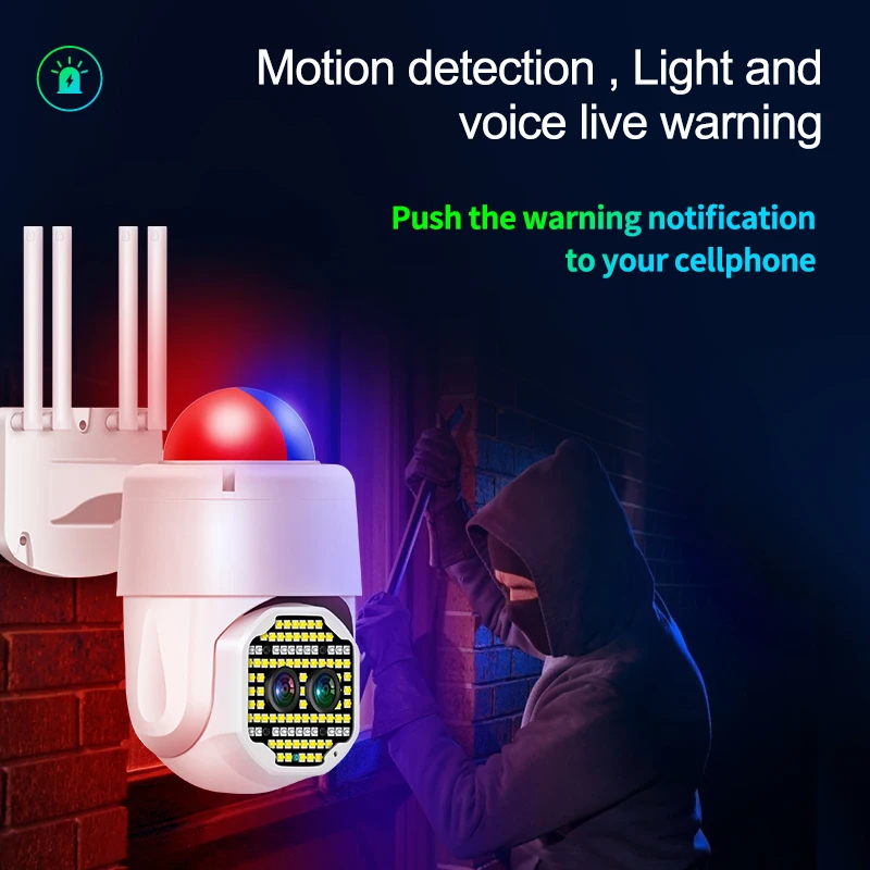Sound and light alarm camera 10X Zoom Dual Lens HD Night Vision Remote