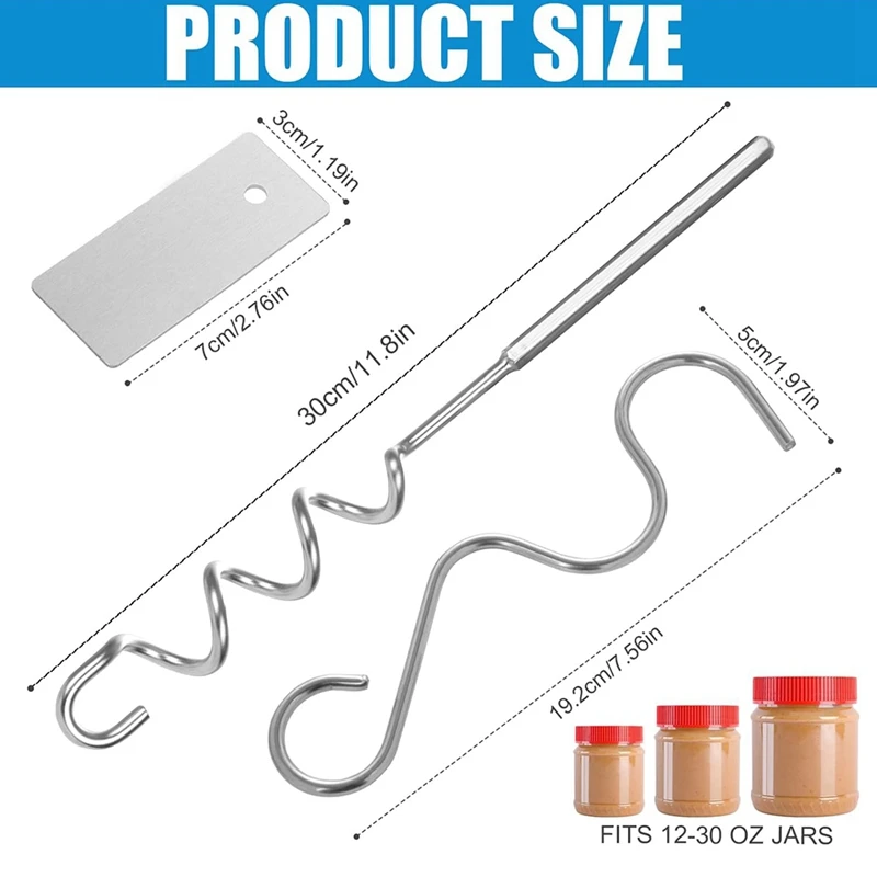 A74E-Peanut Butter Stirrer Stainless Steel Peanut Butter Mixer Peanut Stirrer Nut Stirring Tool