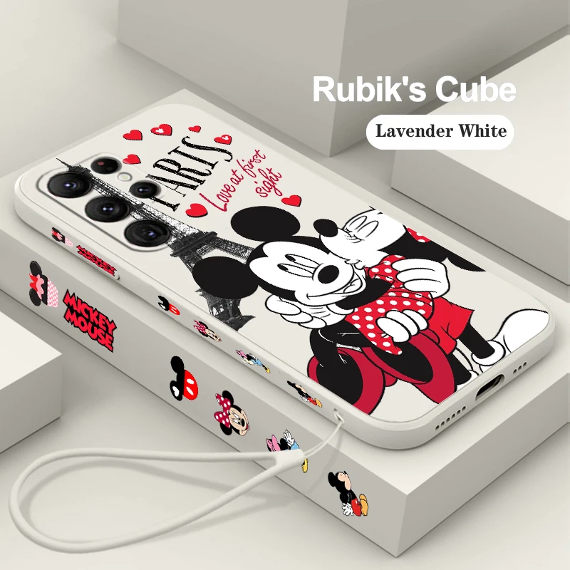 Disney London Minnie Mickey Liquid Left Rope Per Samsung Galaxy S24 S23 S22 S21 S20 Fe S10 Ultra Plus Lite 5G Cover Back