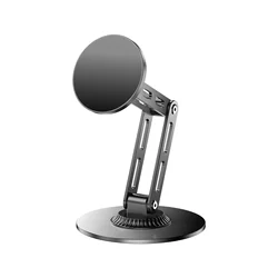 Magnetic 360° Metal Desk Phone & Tablet Holder Stand - Adjustable Desktop Mount (Black)