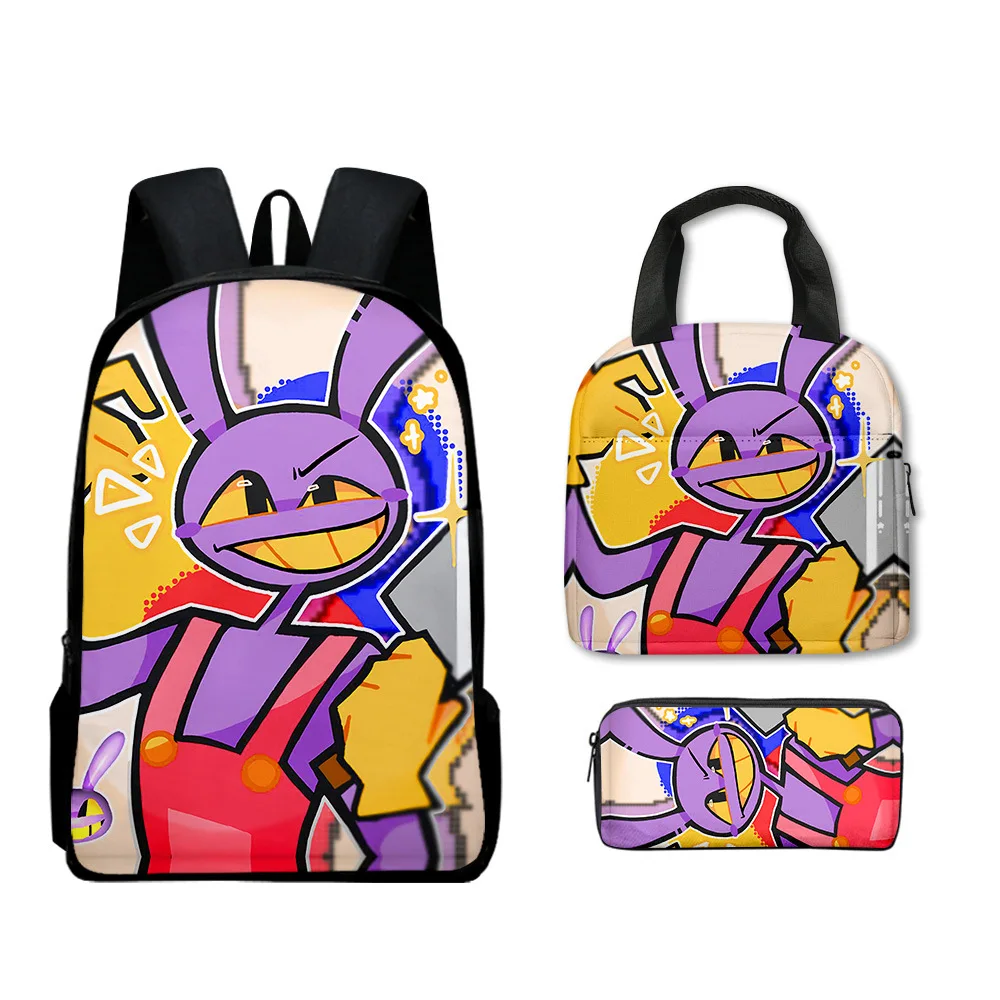 Classic the amazing digital circus jax 3D Print 3pcs/Set Student School Bags Laptop Daypack Backpack Lunch bag Pencil Case