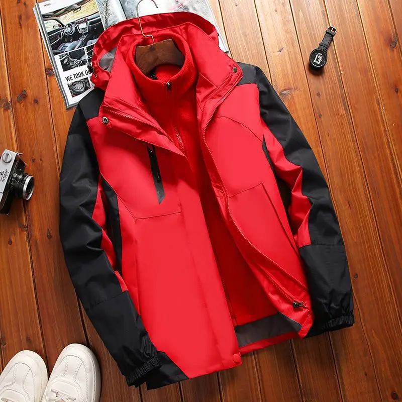 Hardshell Jacket Logo 3-in-1 Two-piece Men's Household Plus Fleece Thickened Extra Size Detachable Coat Men Jacket