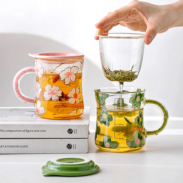 JINYOUJIA-Tasse à thé en verre fleur de prunier, infuseur avec