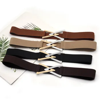 Medium Leather Belts Wide Fashion Elastic Waist Wide Buckle Dress Women Lady Belt Stretch Belt Nice Belts for Women 6