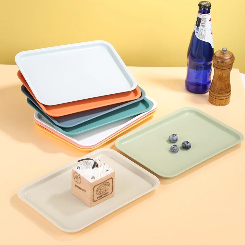 1pc Rectangular Pallet Nordic Multiple Colors Plastic Storage Tray Food Bread Pan Hotel Service Kitchen Fruit Dessert Tray 2