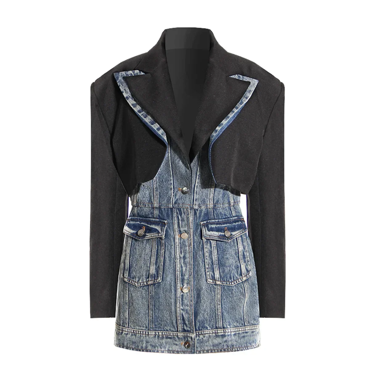 

Denim Women Suits Set 2 Piece Blazer+Skirt Street Wear Casual Daily Fashion Girl Full Sleeves Jacket Coat Prom Dress