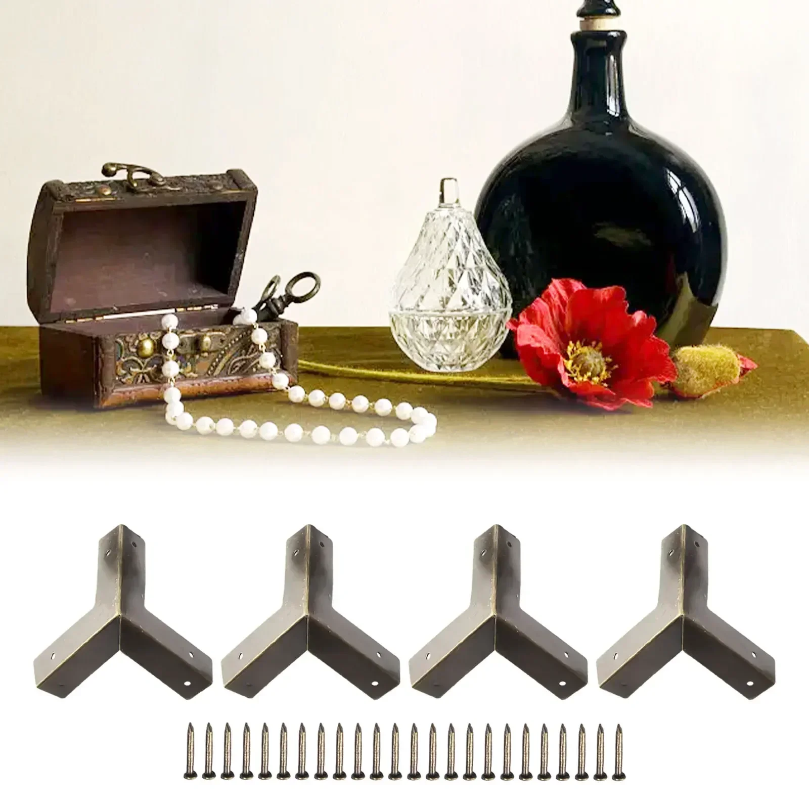 Furniture hardware angled furniture hardware furniture corner protector decorative corner cover metal decorative protectors corner protect trim protect bedroom home retro design table protection box corner trim old fashion 4 PCS
