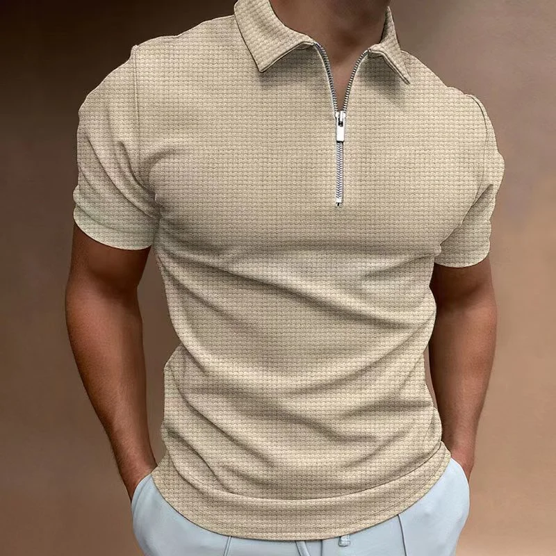 thumbnail image 1 of Camisetas de hombre con cuello y músculos, camisetas azules para hombre, camisetas tipo polo sin logotipo, camisetas de gimnasio lisas con cremallera, ropa ajustada de verano talla XL para hombre 2024, 1 of 5