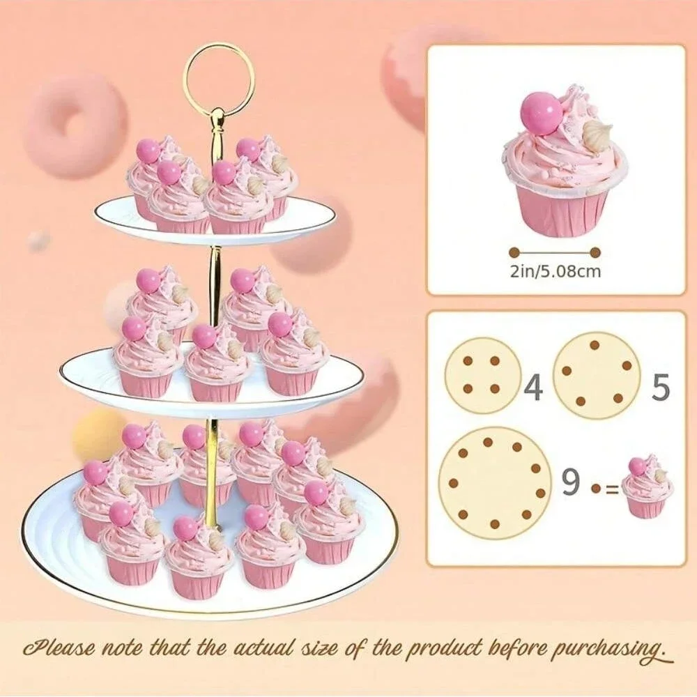 3-Tier Cupcake Stand Fruit Plate Holder Desserts Snack Candy Buffet Stand Tower for Christmas Wedding Party Cake Dessert Tray