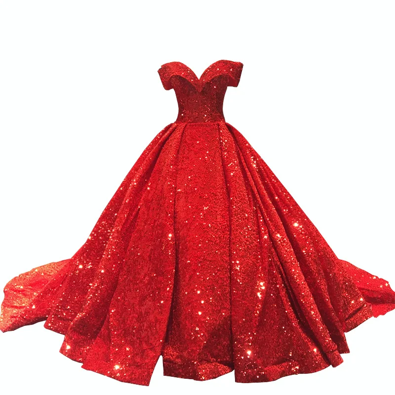 Von der Schulter 2024 neue exquisite Quince anera Kleid glänzende Pailletten V-Ausschnitt bodenlangen Abendkleid Vestidos Princesa 15 Anos