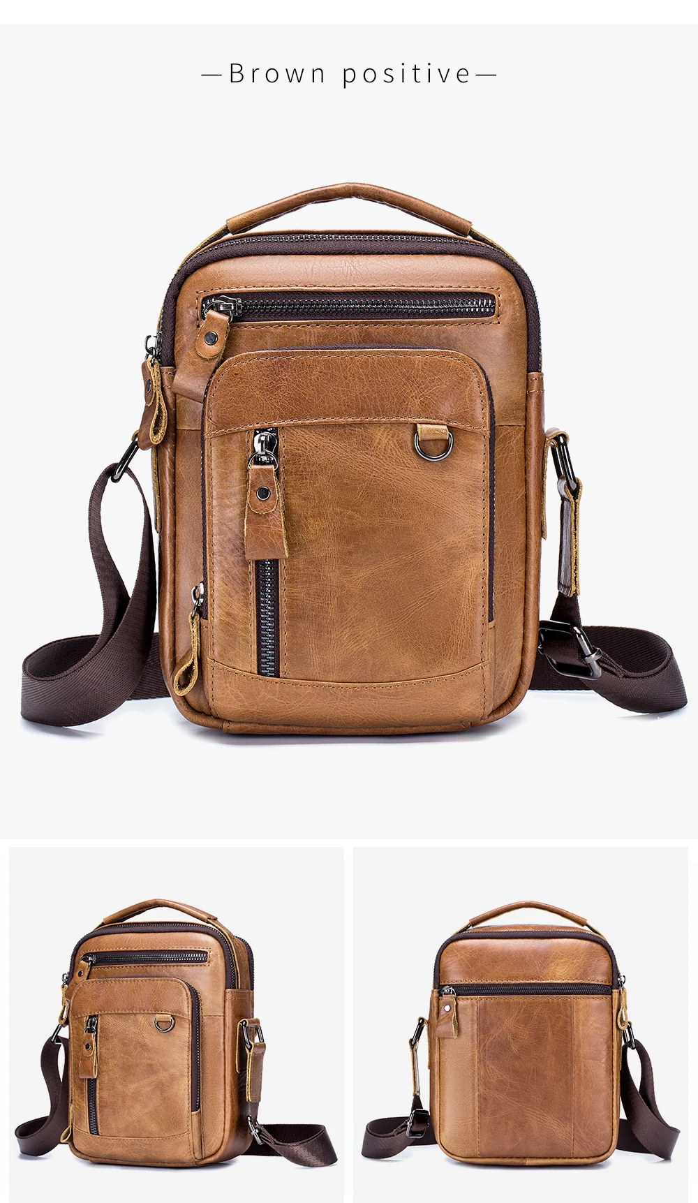 Herren-Umhängetasche aus Rindsleder mit Hauptschicht, multifunktionale Einzelschultertasche, trendige Herrentasche im europäischen und amerikanischen Stil – Detail 9
