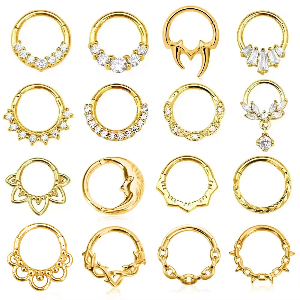 Piercing Jewelry Flower Snake Heart Clicker Septum Piercing Jewelry CZ Zircon Daith Conch Earring Bee Drop Nose Rings 316L Surgical Steel 16G