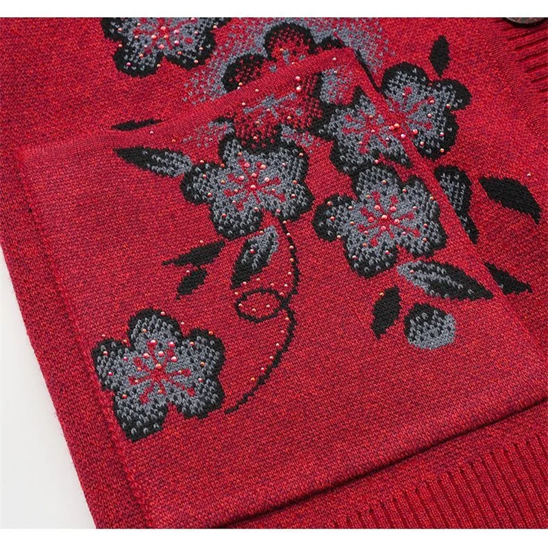 Spring Autumn Long-Sleeve Sweater Women Cardigan Coat New Print Middle-Aged Elderly Knitted Bottoming Shirt Female Tops Jacket