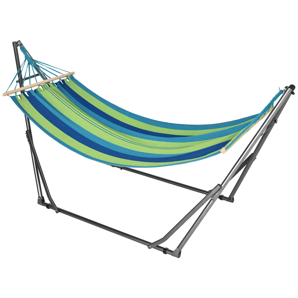 Outsunny Hammock Outsunny Steel, Cotton Blue and Green 270X100X94 cm