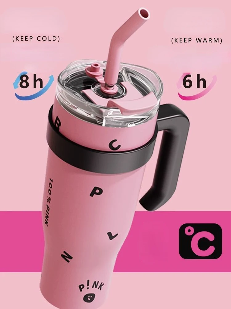 900ml Kpop Black & Pink Coffee Cup Thermal 30oz Stainless Steel Mug Tumbler  Portable Straw Cups Drinkware Thermos for Hot Coffee - AliExpress