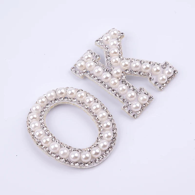 Rhinestone Letter Patches A-Z Black English Alphabet White Pearl Iron-on Applique For Clothes Letter Bags Badge DIY Name