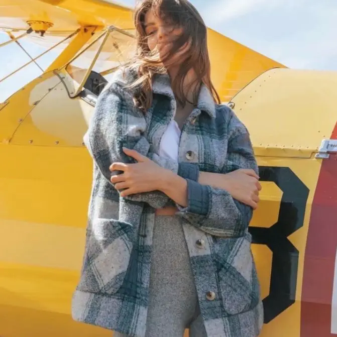

TEELYNN 2022 Women Oversized Plaid Woolen Trench Jacket Vintage Lapel Single-Breasted Loose Female Autumn Boho Pockets Outerwear