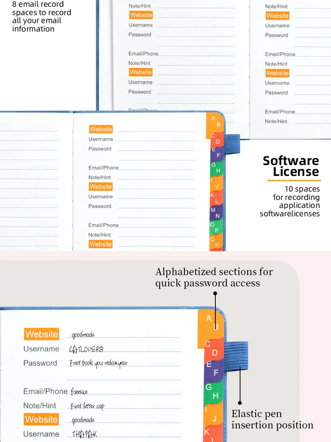 Passwort-Adressbuch, PU-Leder, Größe B6, mit Riemen, versandfertig, Geschenkidee für den Schulanfang, für Teenager, Erwachsene, Notizbuch, Tagebuch-Set – Detail 4
