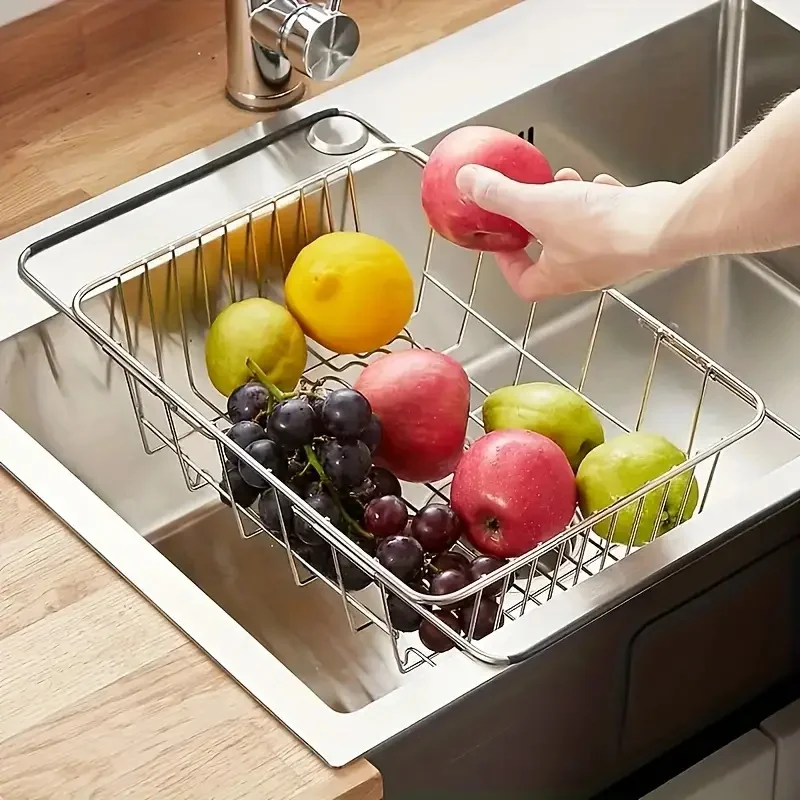 1pc Retractable Sink Drain Rack Sink Dish Drain Rack Expandable  Adjustable Vegetable Fruit Washing Basket Kitchen Accessories 5