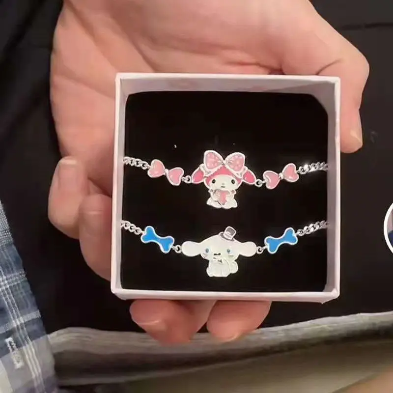 

Sanrio Kawaii Cinnamoroll браслеты мультяшная Мелодия Серебристая цепочка Браслет Аниме Мелодия парные ювелирные изделия Sanrio орнамент подарки для девочек