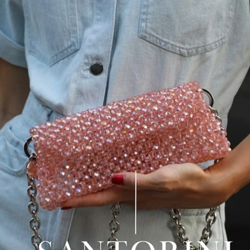 

Holiday Gifts Celebrity Designer Purses Ladies Women Fashion Wholesale Customizable Crystal Pink Crossbody Bags Beaded Bag