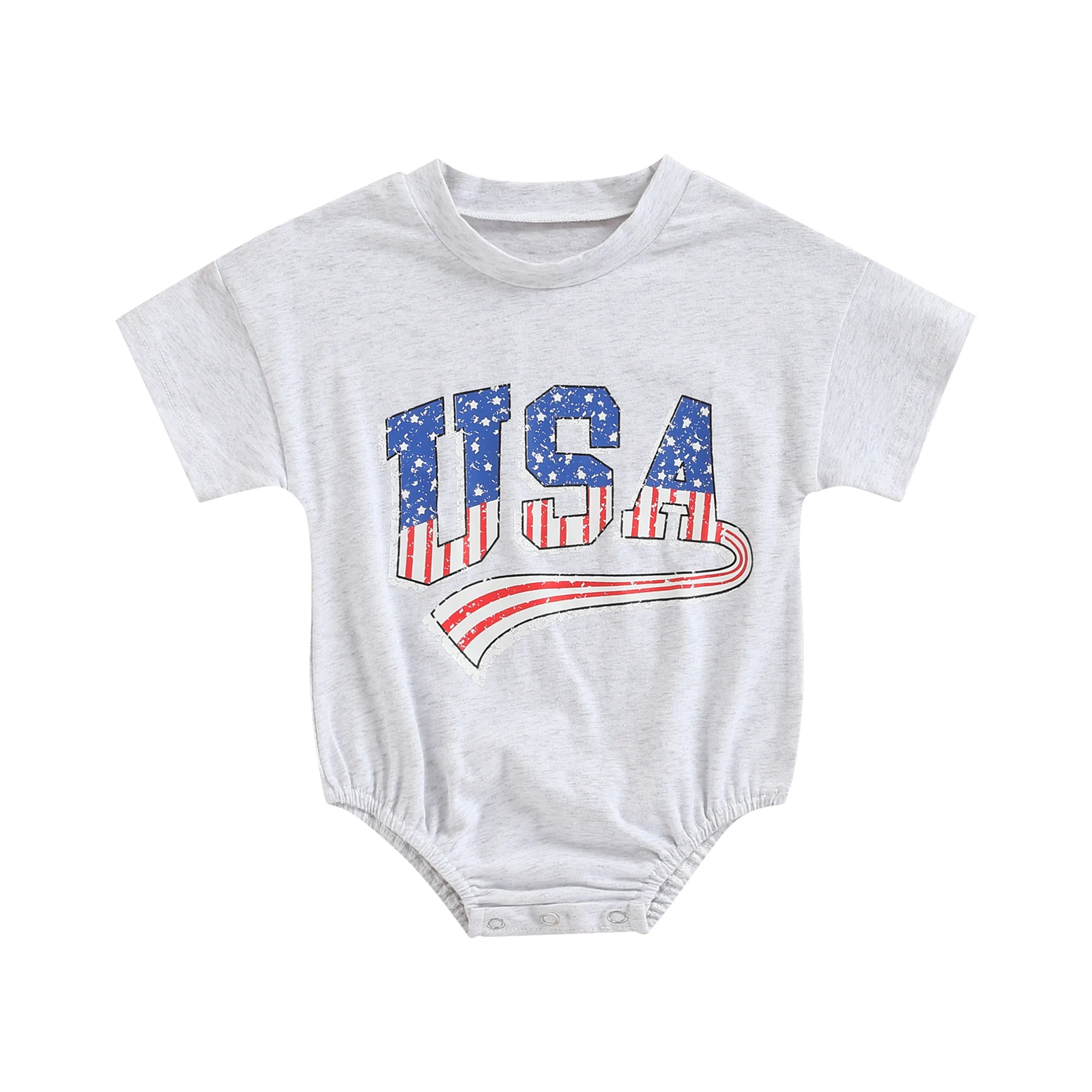 2022 0-24M Independence Day Baby Boy Girl Playsuit Star Striped Pattern USA Letter Print Round Neck Shorts Sleeve Cotton Romper baby bodysuit dress Baby Rompers