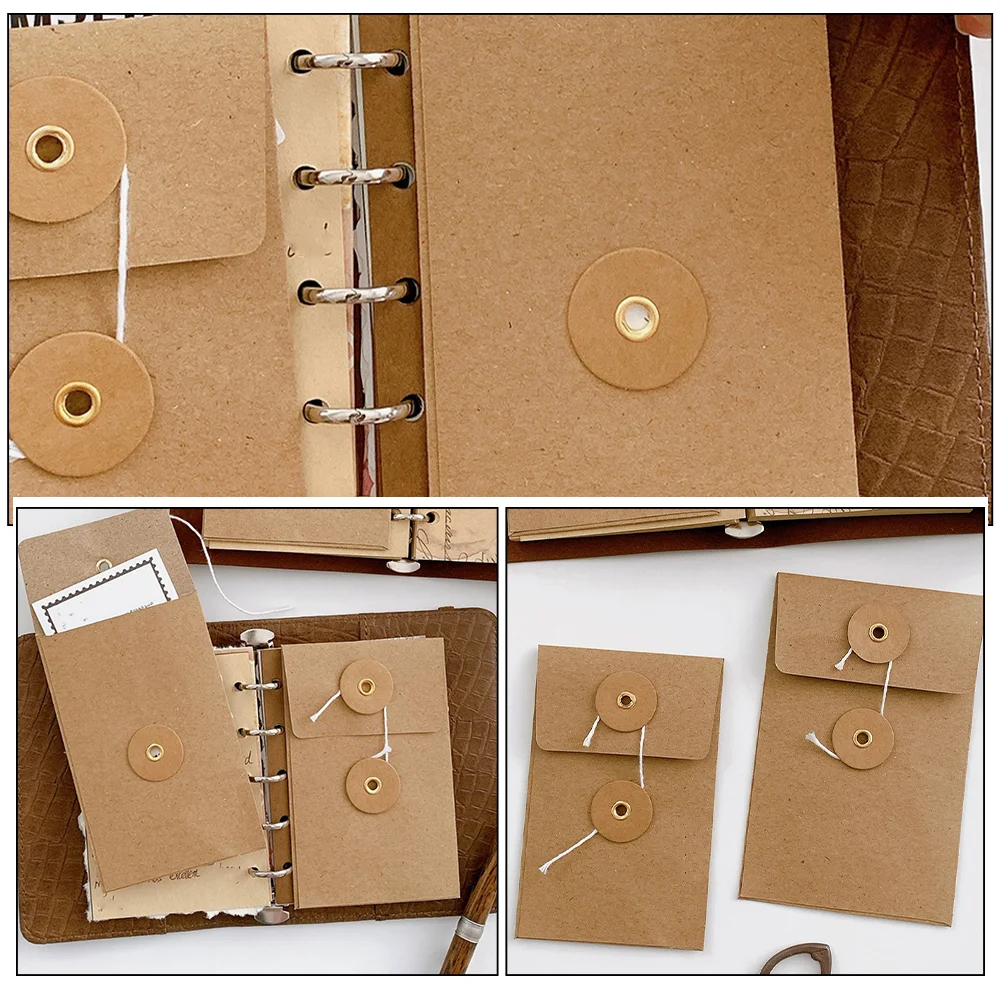 Retro Information Bag Office Envelopes Craft Vintage Greeting Cards Button 5 Pcs