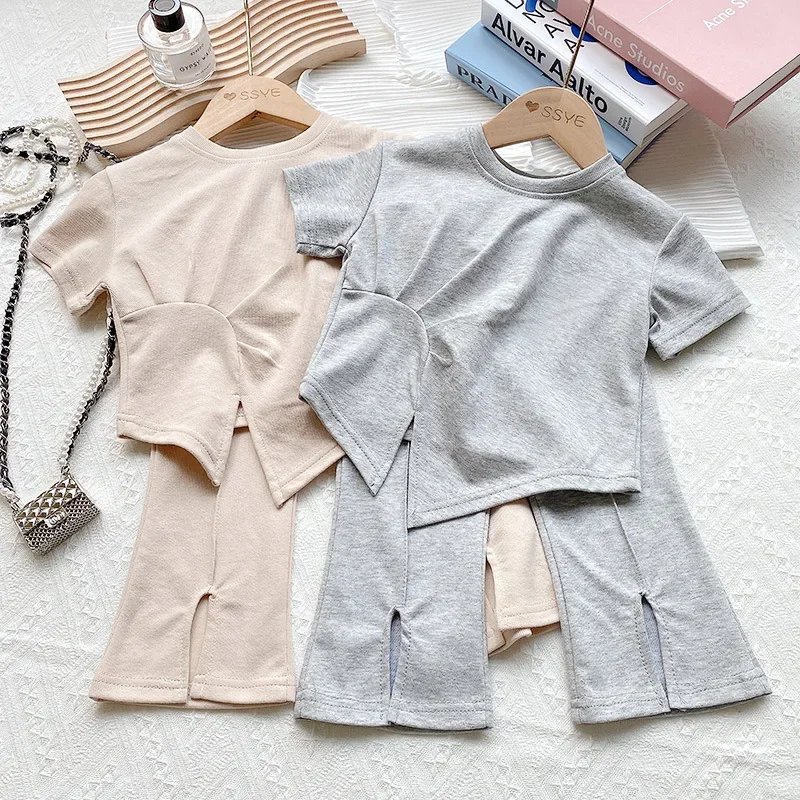 

Baby Girl Summer Leisure Cotton Set Children's Solid Color Long-sleeved Home Clothing Autumn Girls Boutique Pajamas Sets