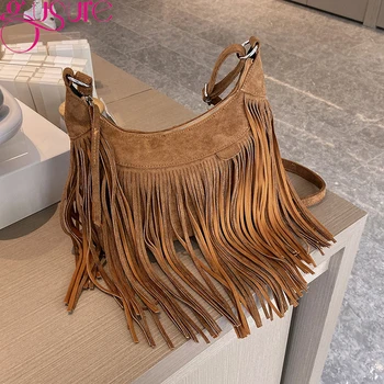 Gusure Vintage nappa Crossbody borse a tracolla donna moda pelle scamosciata piccola borsa e borsa femminile Design di lusso ascella Hobos Bag 1