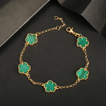 2023 Luxury Green Flower Natural White Shell Flower Stone Bracelet Ladies Gift High Quality Four Leaf Clover Bracelet Jewelry 2