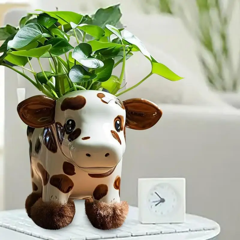 

Highland Cow Flower Pot 4Inch Highland Cow Resin Flowerpot Funny Planter Storage Containers Plateau Yak Succulent Flowers Pots
