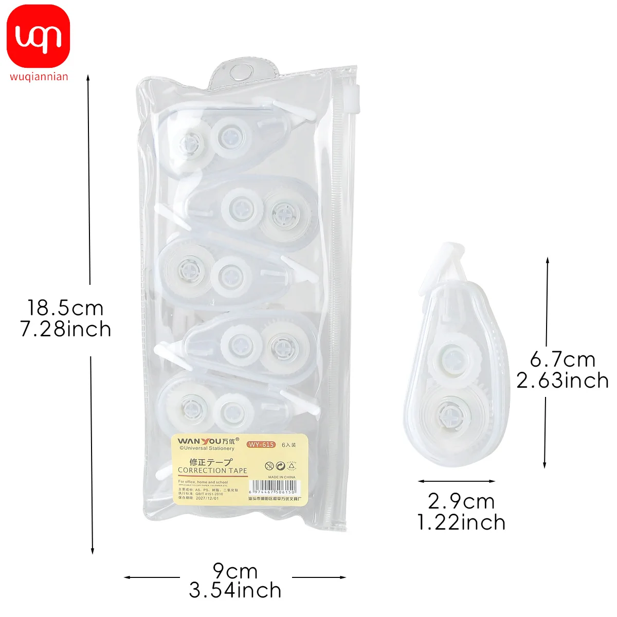 6Pcs Cute Correction Tape Mini Roller White Out Eraser School Office Stationery