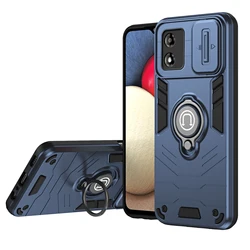 Magnetic Holder Shockproof Armor Case with Slide Lens Cover - Motorola Moto G85 (Navy Blue)