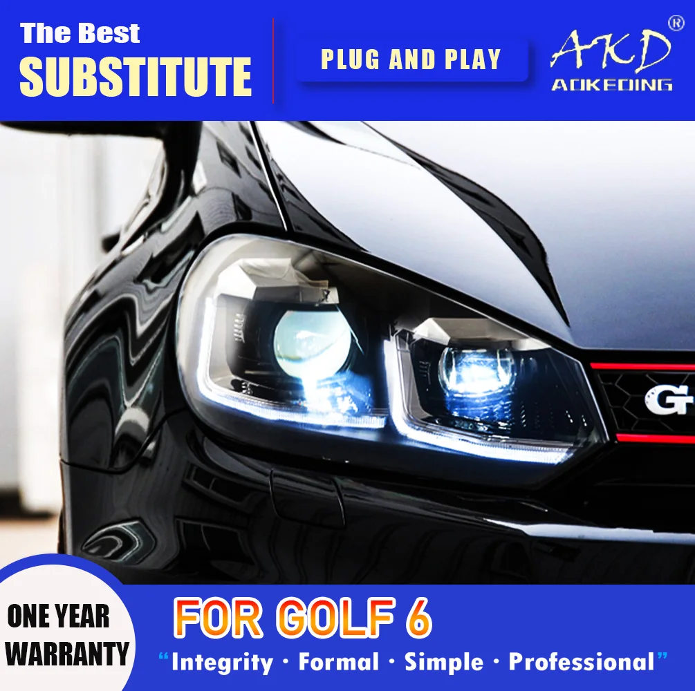 Фара AKD для VW Golf 6 светодиодный фара 2009-2012 фары Golf6 DRL поворотный сигнал Дальний свет ангельские глазки