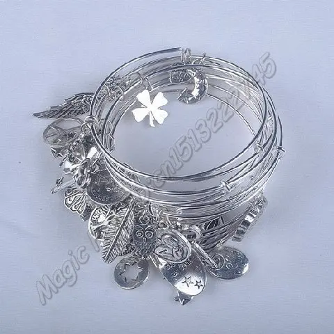 Bangle Bracelet 5pcs Gold Color Silver Color Bracelets Women Fashion Alloy Charms Adjustable Expandable Wire Bracelets C001