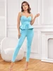BEAUKEY Quality Luxury Ruffles Blue Bandage Sets Party Women High Waist Pencil Bodycon Pants Maxi Sashes Sweet Street Gril Sets 2